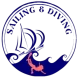 sailing and diving logo navy and coral colors boat and diver on the sea