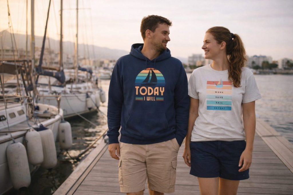nautical lifestyle clothing couple wearing minimalist sailing outfits