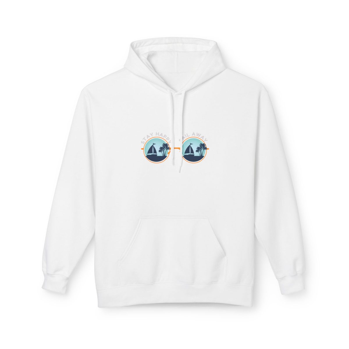 Yachting hoodie with retro sunset sailing graphic and “Stay Happy, Sail Away” design