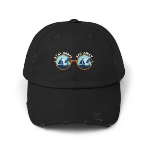 Distressed sailing cap Stay Happy Sail Away sunglasses graphic