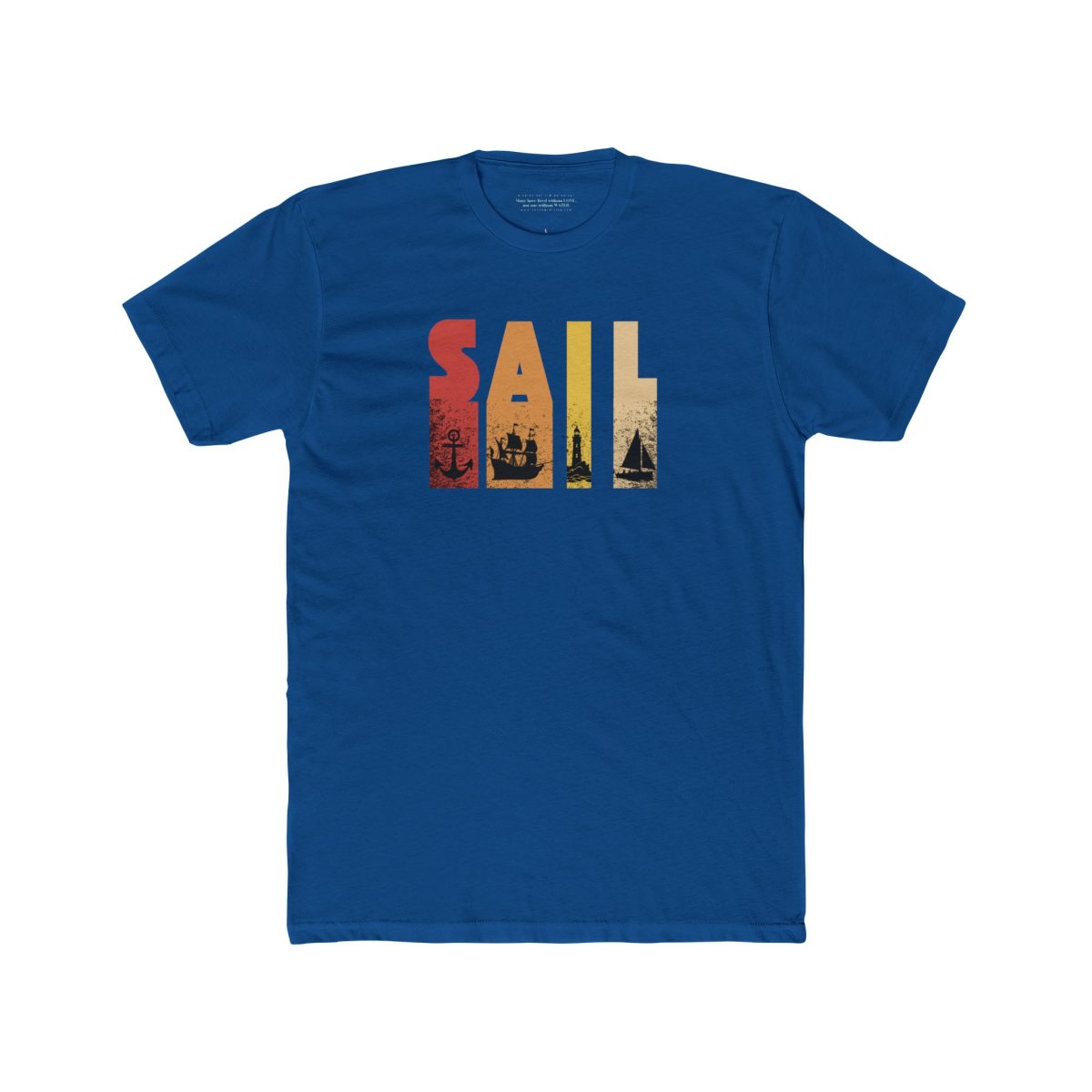 Cool sailing t-shirt with vintage sunset SAIL graphic and nautical silhouettes